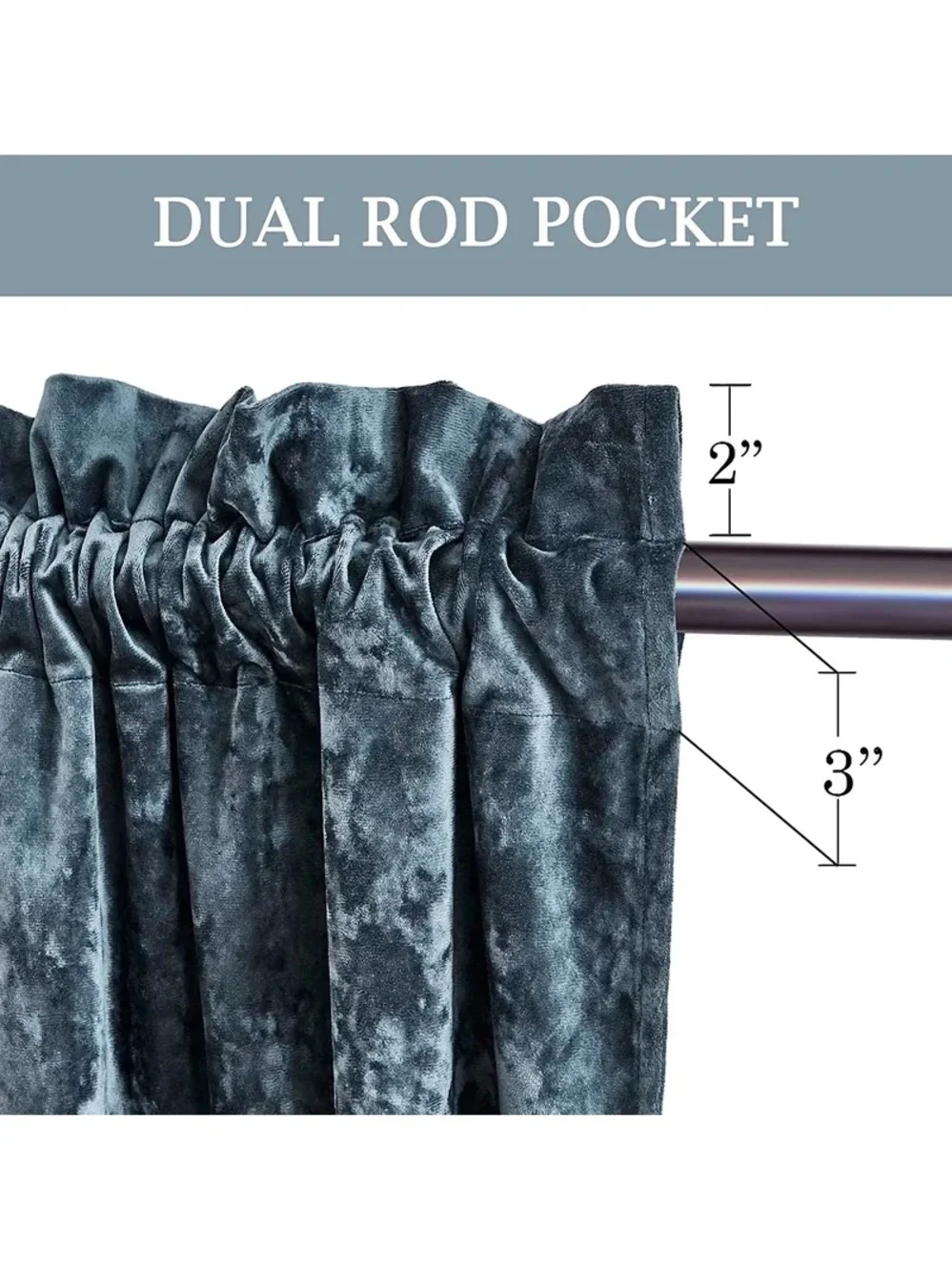 Velvet Rod Pocket Window Curtains - Slate Blue 100x96in